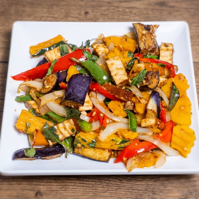 Eggplant, Pumpkin and Tofu Entree.